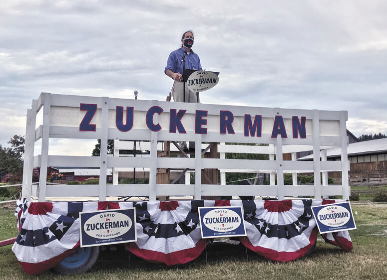 Lt. Gov. David Zuckerman campaigns with mask, 2020
